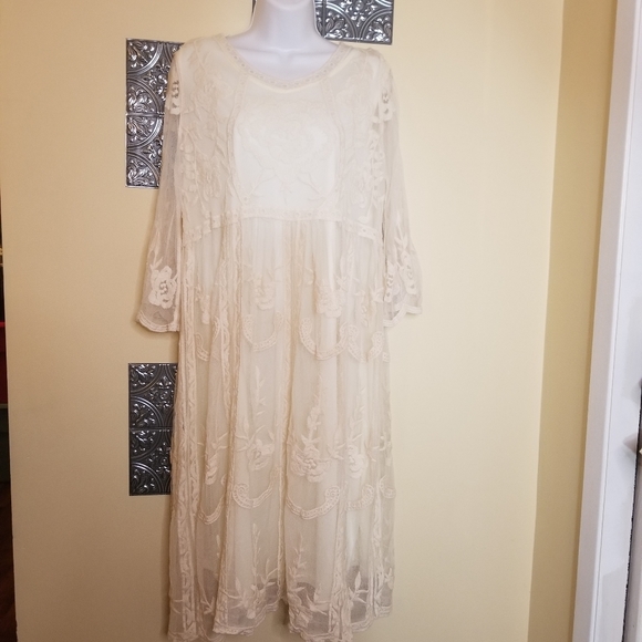 NWT Mindful Souls Boutique High Waisted Lace Dress PINK & IVORY Avail - Picture 2 of 4